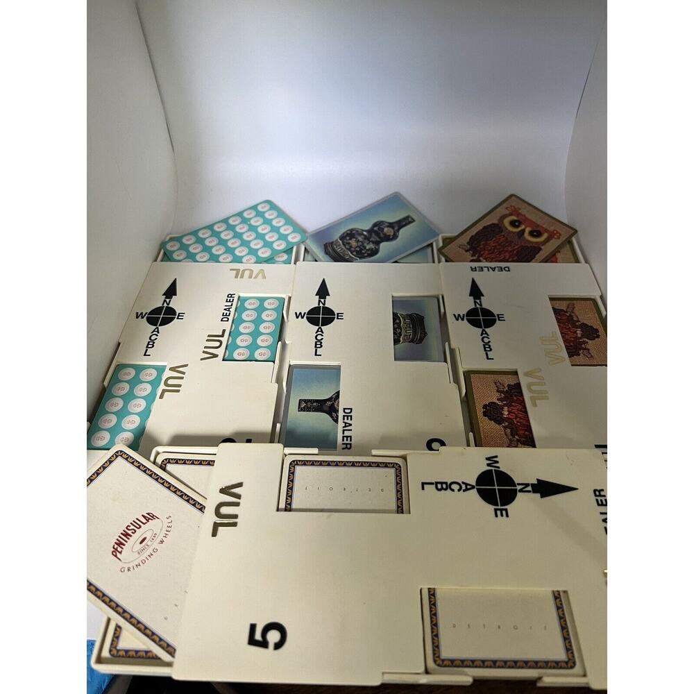Official Bridge Boards 5, 8, 9, 10 Off White Vintage 1970s with Cards